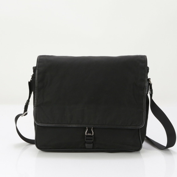 Prada Tessuto Nylon Triangle Logo Leather Crossbody Black - Picture 1 of 16
